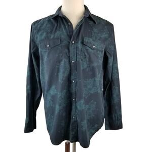 Moonshine Brad Paisley Green Blue Western  Snap Button Mens Shirt Size Large
